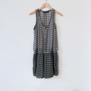 Zara Basic Geometric Black Grey White Jumpsuit Romper Sleeveless Shorts U-Neck S